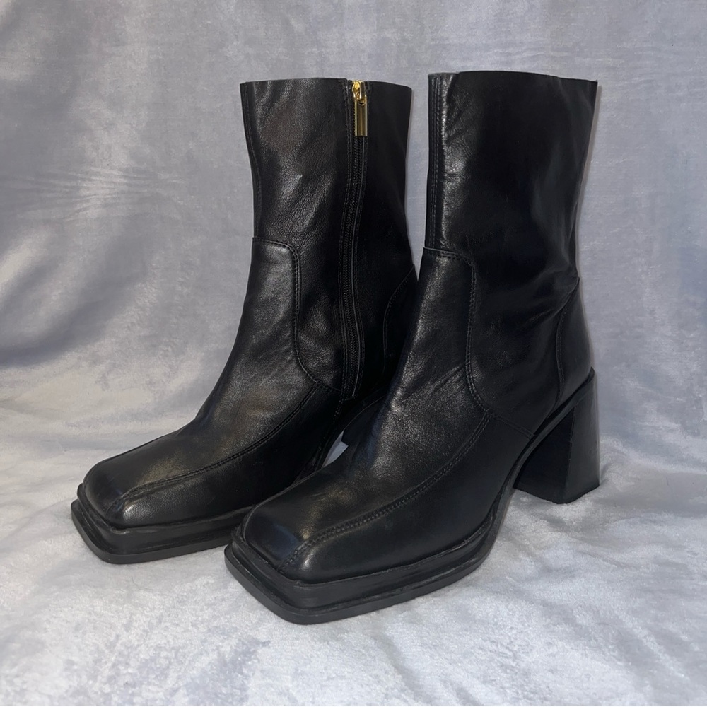 ASOS Design Black Leather Mid-Calf Block Heel Boots - Sz UK 9